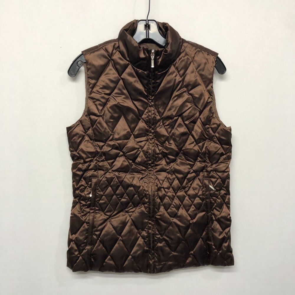 Lands' End Women Full Zip Quilted Vest Puffer Jacket Size Small Brown B325 -14